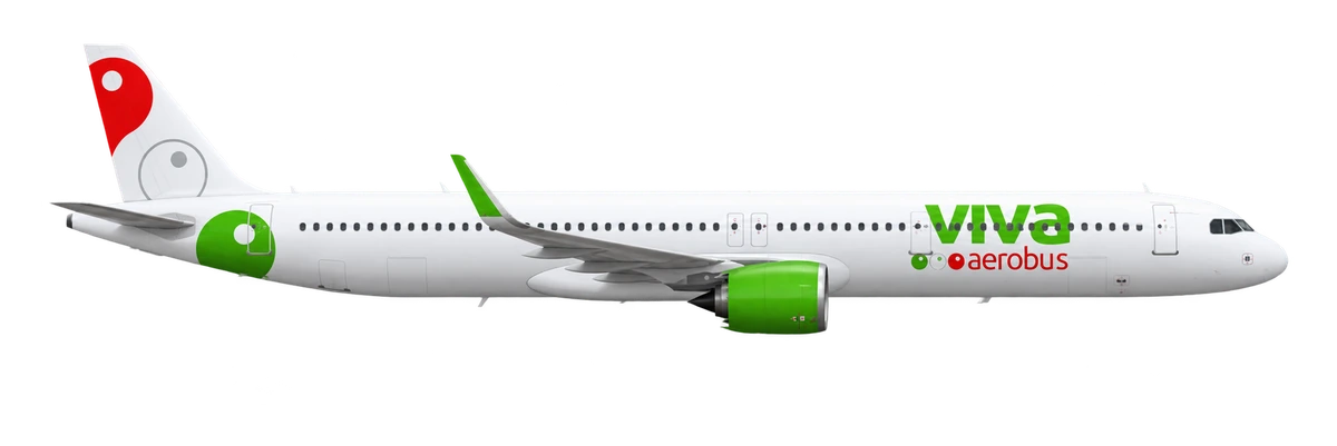 Airbus A321neo in Viva Aerobus livery, side profile