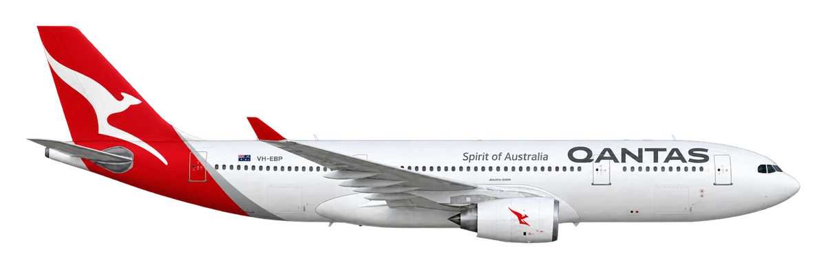 Airbus A330-200 in Qantas livery, side profile