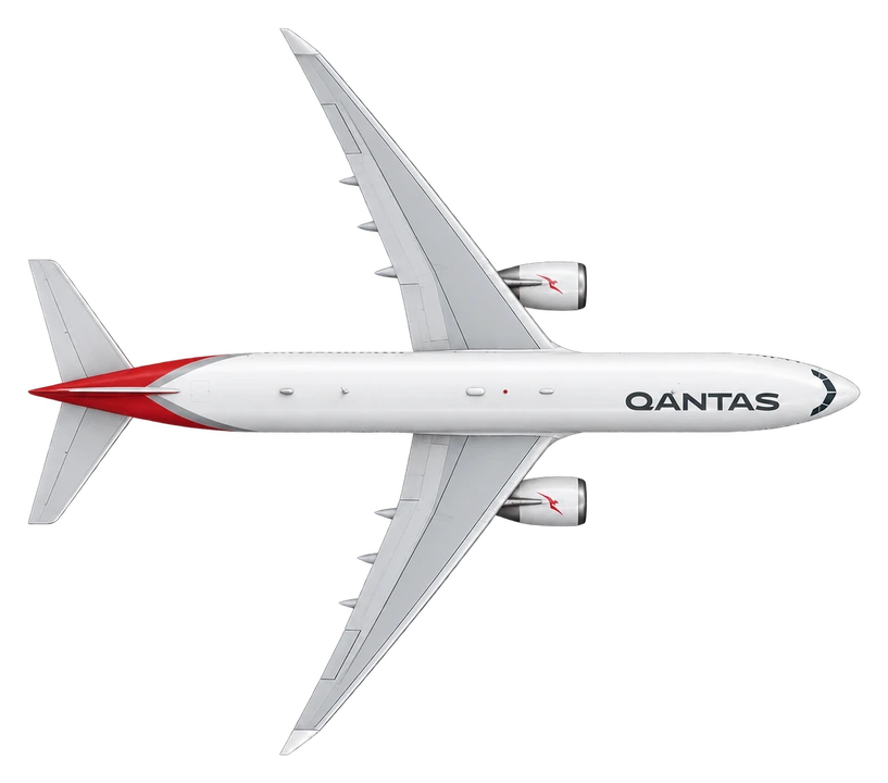 Airbus A330-200 in Qantas livery, top view