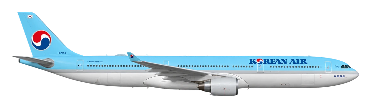 Airbus A330-300 in Korean Air livery, side profile