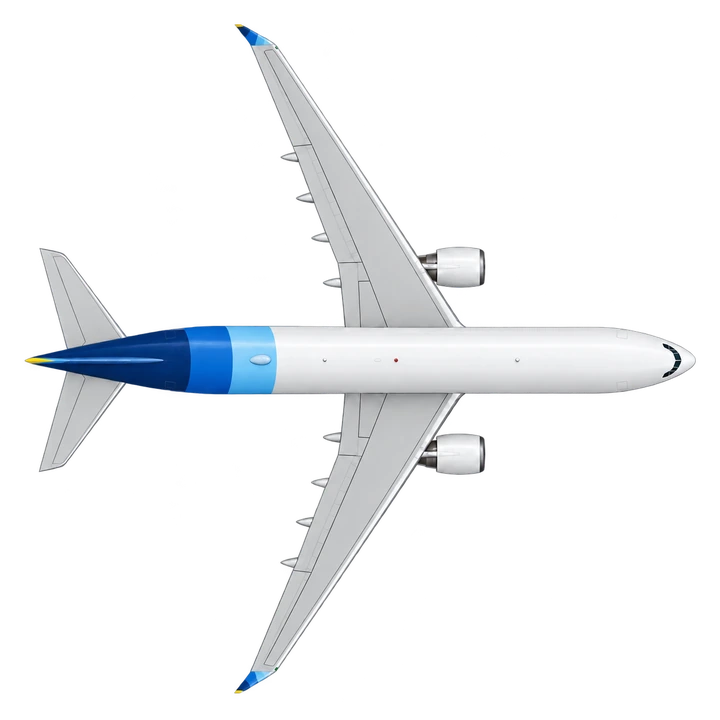 Airbus A330-300 in Discover Airlines livery, top view
