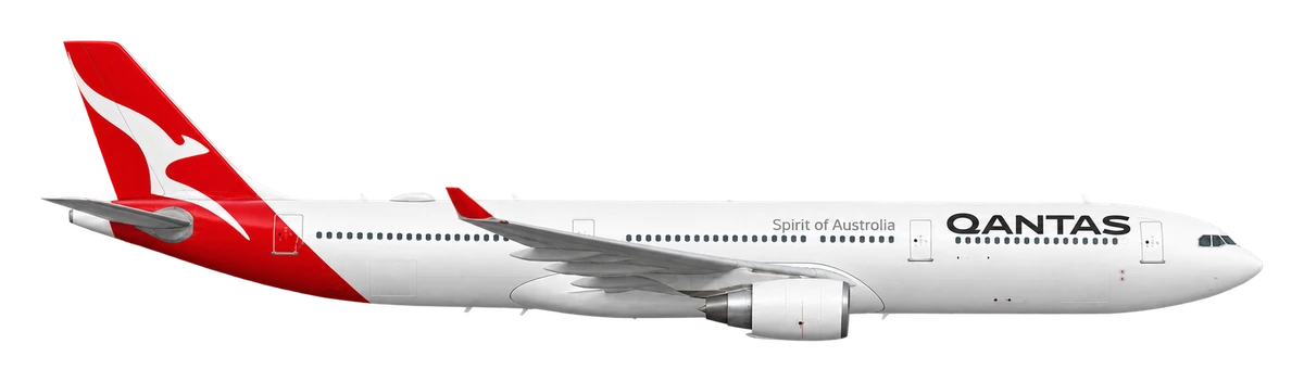 Airbus A330-300 in Qantas livery, side profile