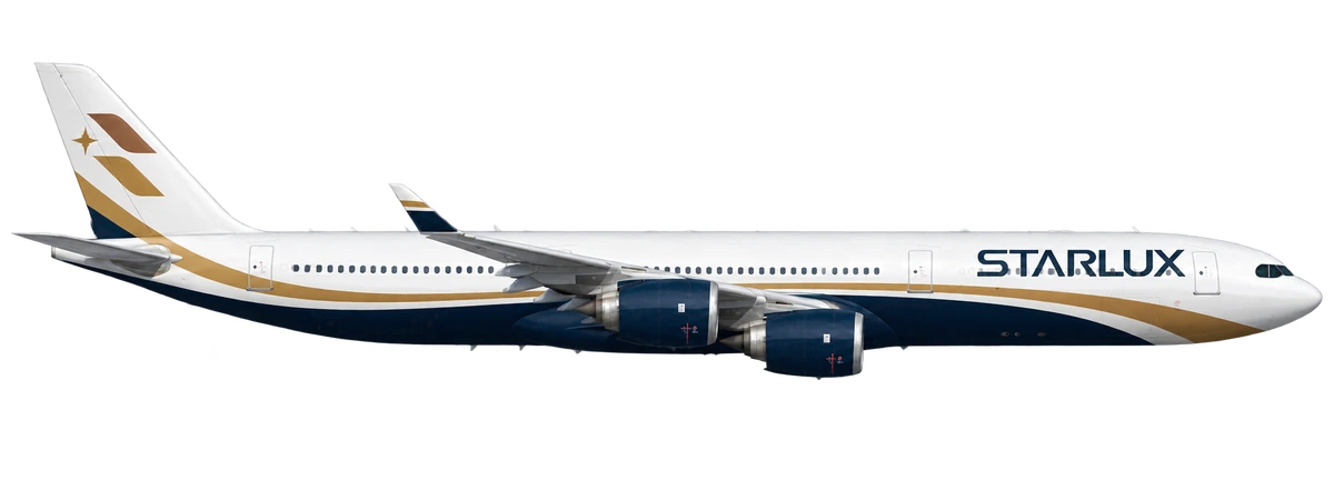 Airbus A340-600 in Starlux Airlines livery, side profile