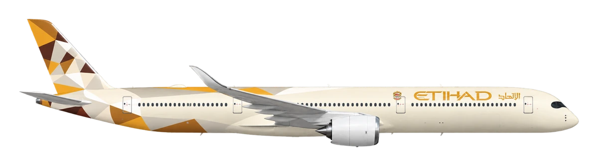 Airbus A350-1000 in Etihad Airways livery, side profile