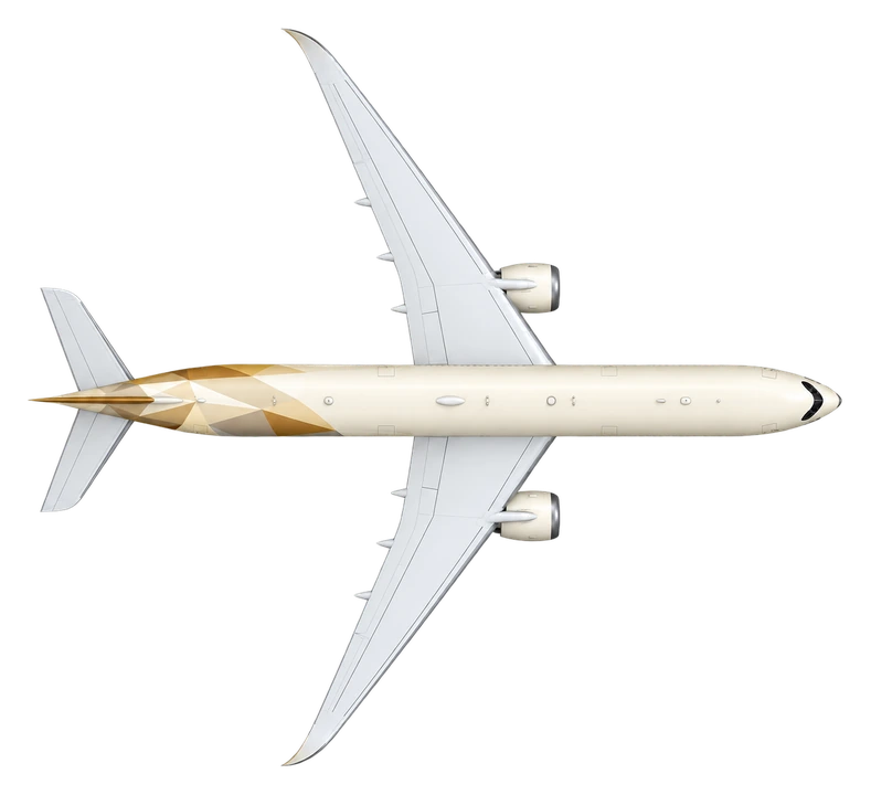 Airbus A350-1000 in Etihad Airways livery, top view