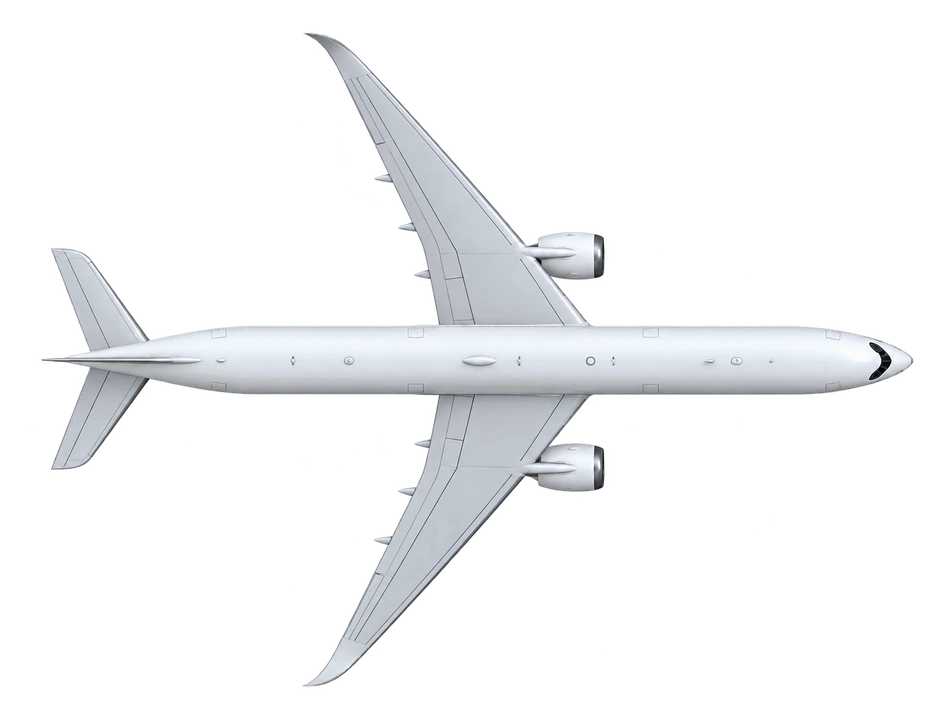 Airbus A350-1000 in Emirates livery, top view