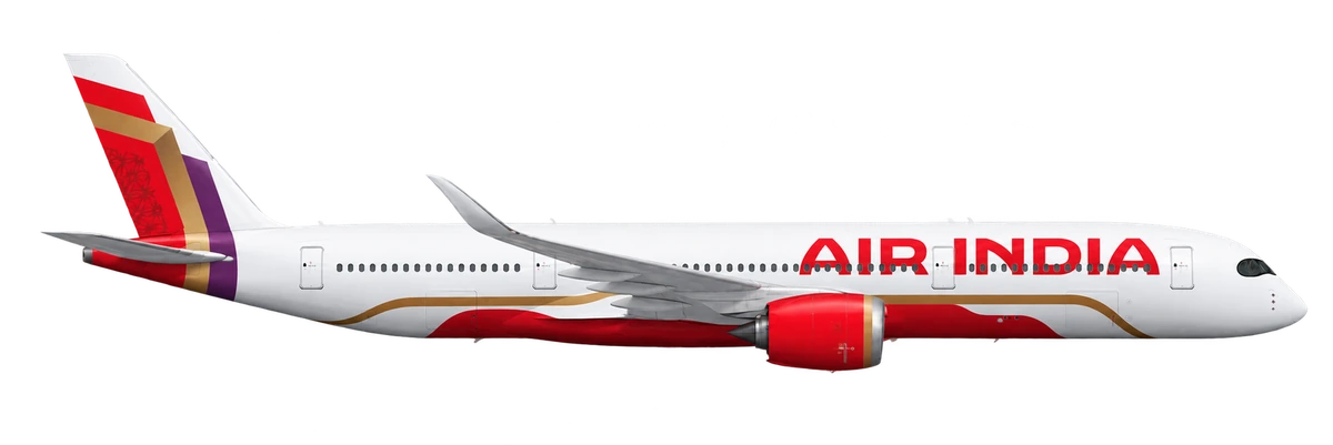 Airbus A350-900 in Air India livery, side profile