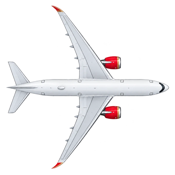 Airbus A350-900 in Air India livery, top view