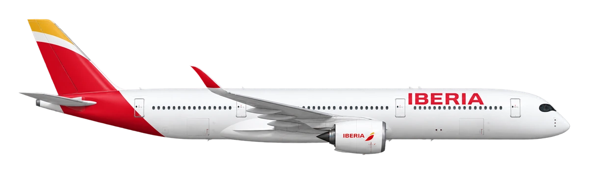 Airbus A350-900 in Iberia livery, side profile
