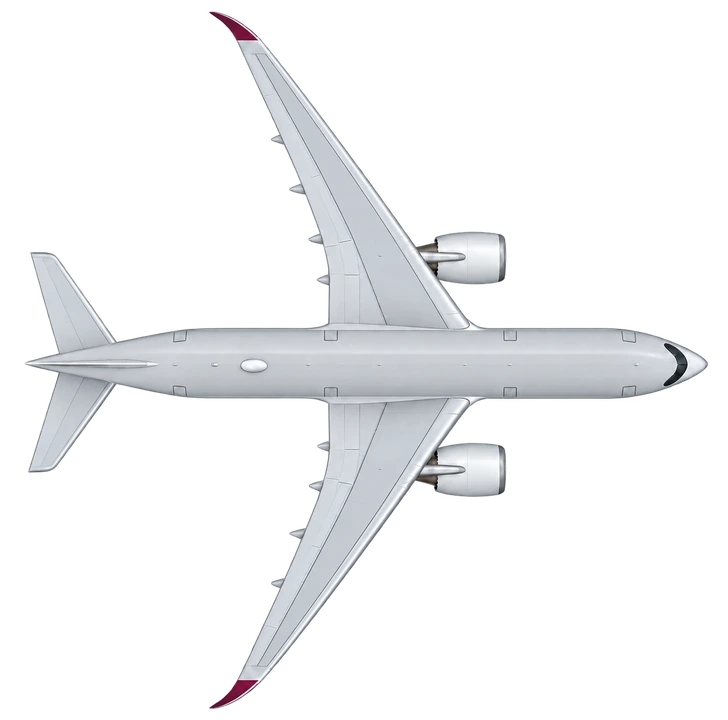 Airbus A350-900 in Qatar Airways livery, top view