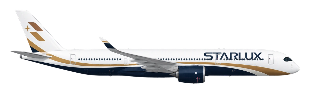 Airbus A350-900 in Starlux Airlines livery, side profile
