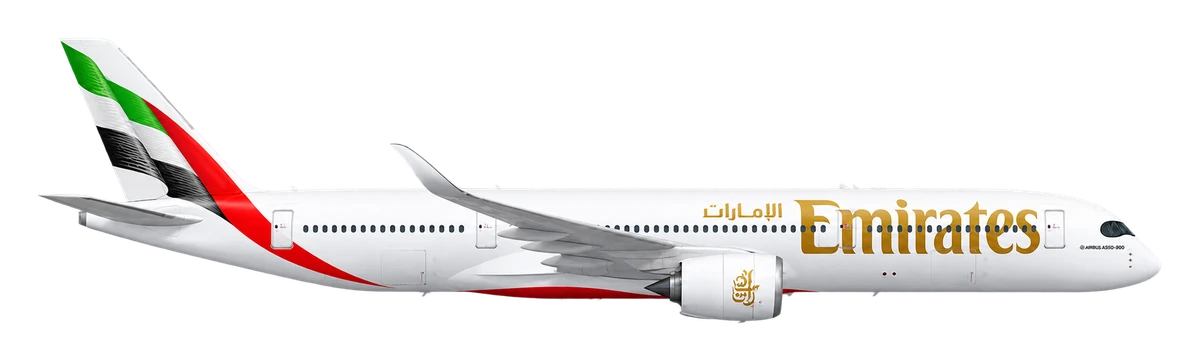 Airbus A350-900 in Emirates livery, side profile