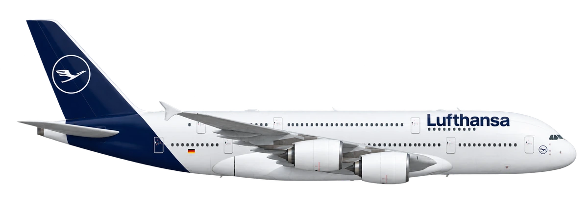 Airbus A380-800 in Lufthansa livery, side profile