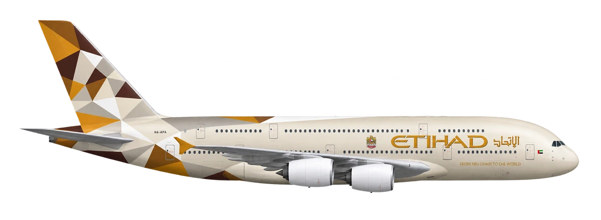 Airbus A380-800 in Etihad Airways livery, side profile