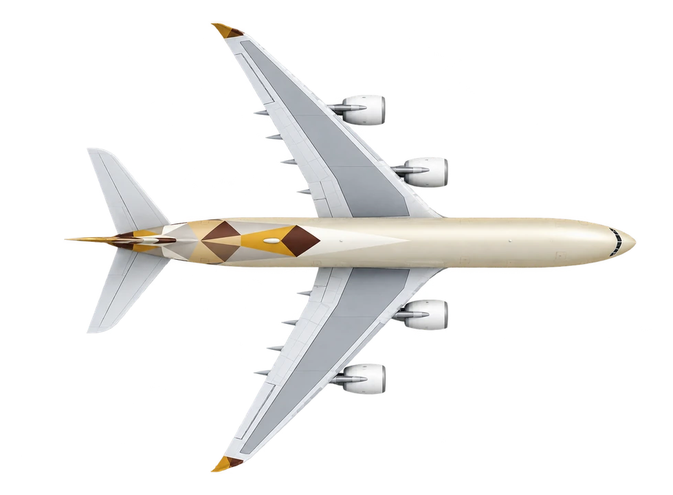 Airbus A380-800 in Etihad Airways livery, top view