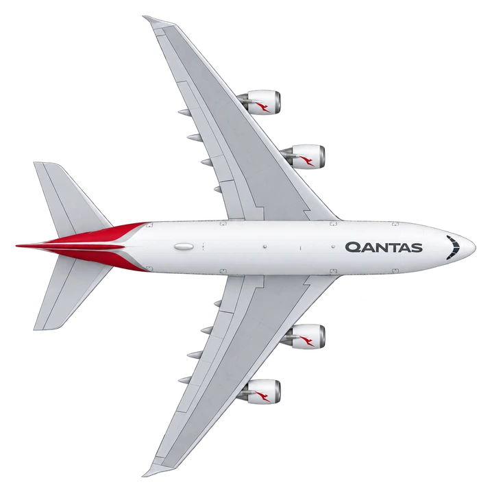 Airbus A380-800 in Qantas livery, top view