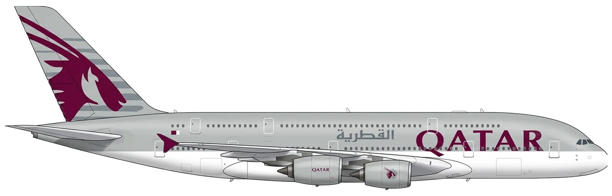 Airbus A380-800 in Qatar Airways livery, side profile