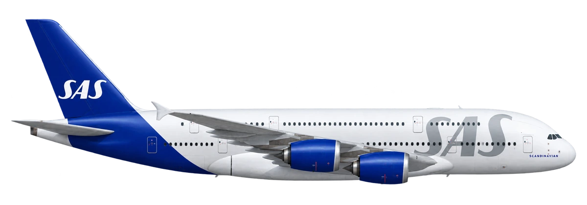 Airbus A380-800 in SAS Scandinavian Airlines livery, side profile