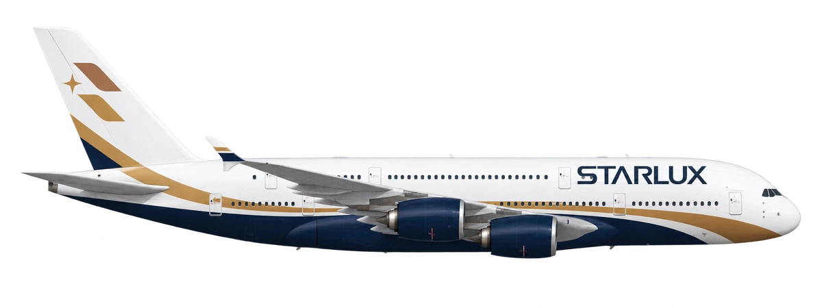 Airbus A380-800 in Starlux Airlines livery, side profile