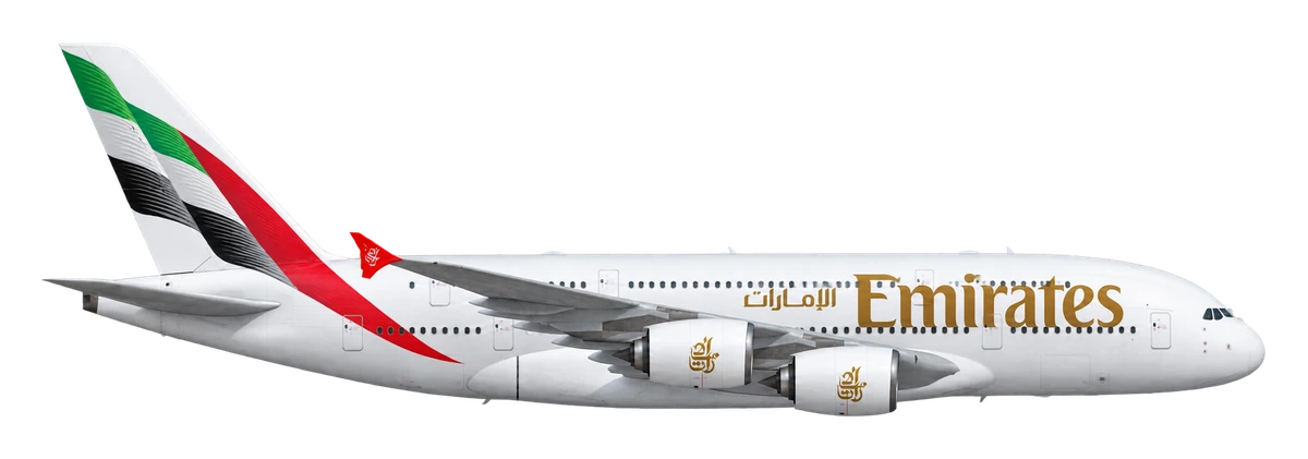 Airbus A380-800 in Emirates livery, side profile