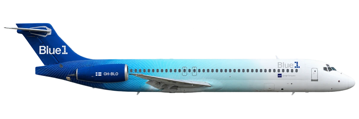 Boeing 717-200 in Blue1 livery, side profile