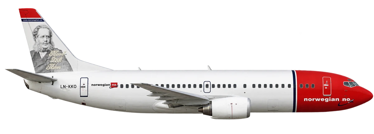 Boeing 737-300 in Norwegian livery, side profile