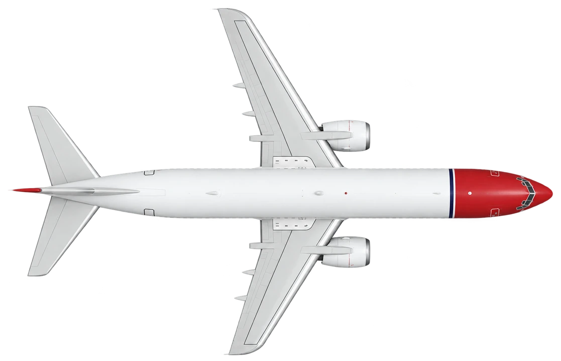 Boeing 737-300 in Norwegian livery, top view