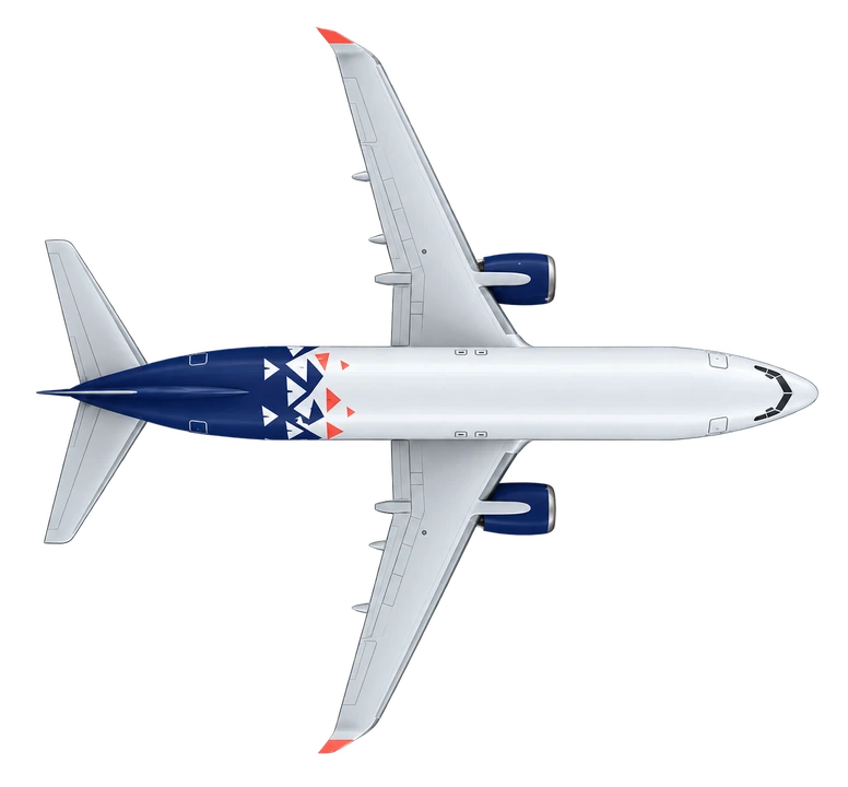 Boeing 737-400 in Aurora Airlines livery, top view