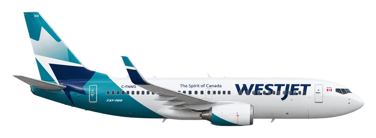 Boeing 737-700 in WestJet livery, side profile