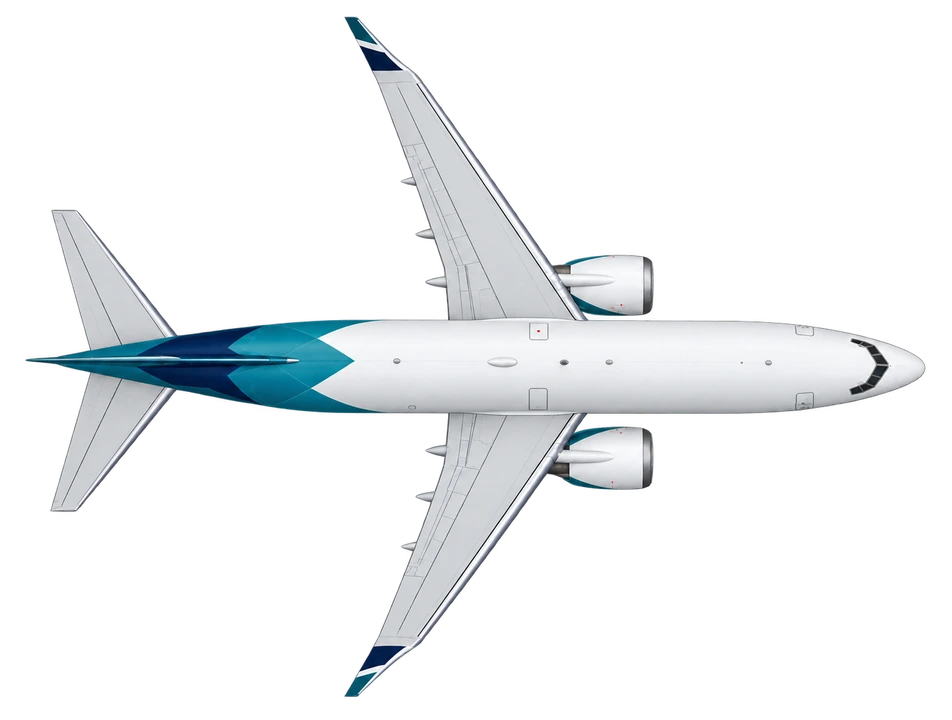 Boeing 737-700 in WestJet livery, top view