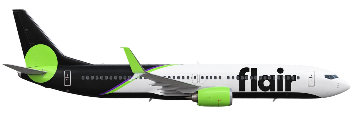 Boeing 737-800 in Flair Airlines livery, side profile