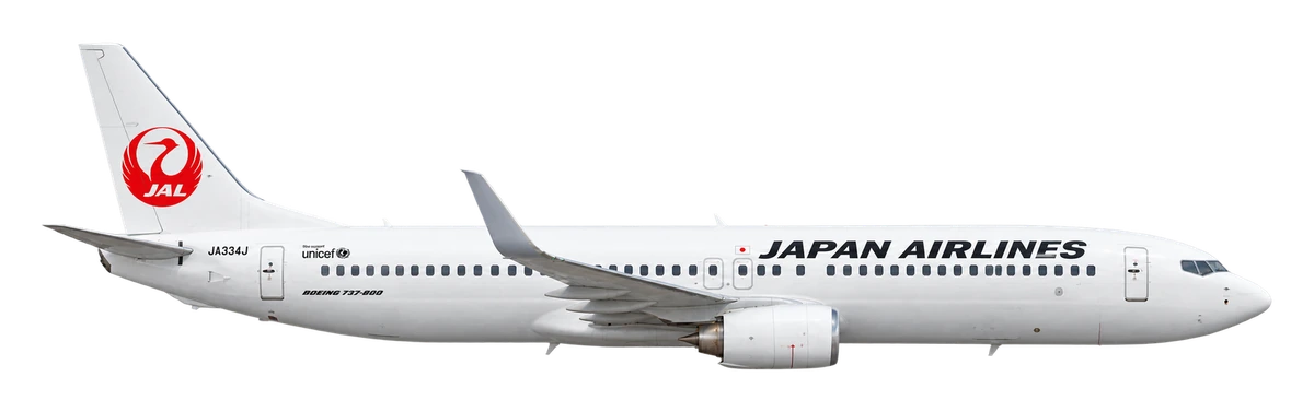 Boeing 737-800 in Japan Airlines livery, side profile