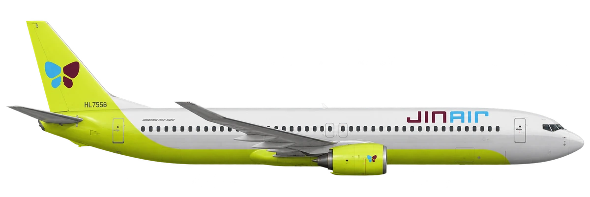 Boeing 737-800 in Jin Air livery, side profile