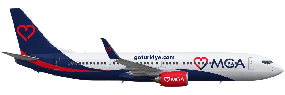 Boeing 737-800 in Mavi Gök Airlines livery, side profile