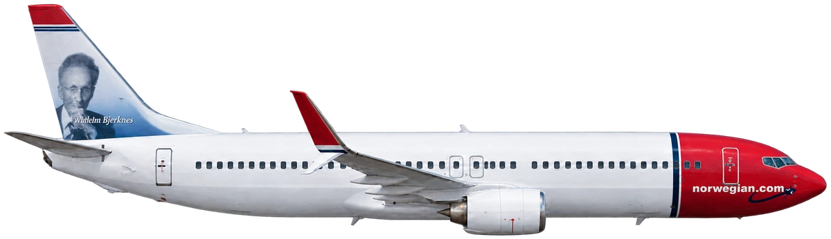 Boeing 737-800 in Norwegian livery, side profile