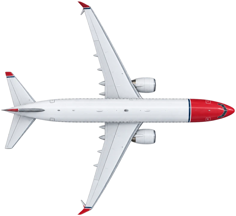 Boeing 737-800 in Norwegian livery, top view