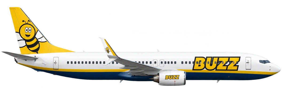 Boeing 737-800 in Buzz livery, side profile