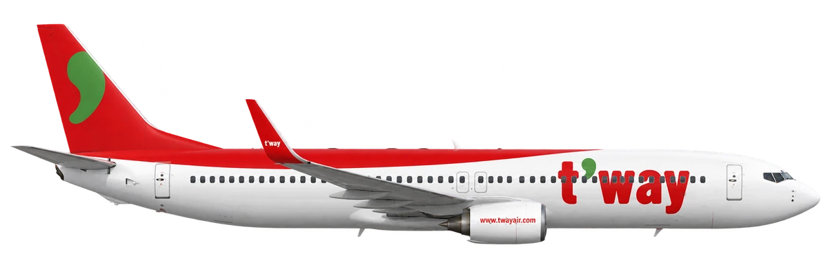 Boeing 737-800 in T'way Air livery, side profile