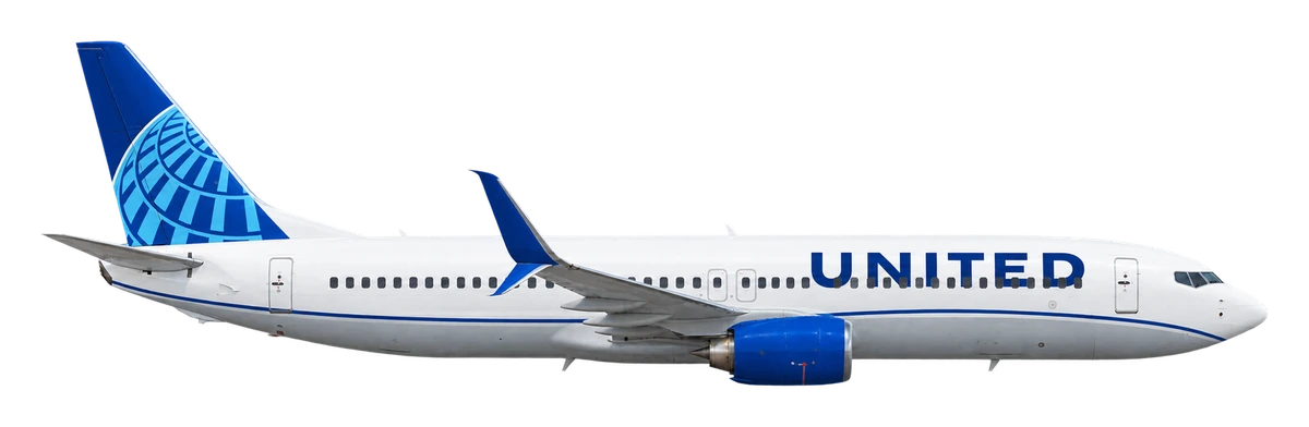 Boeing 737-800 in United Airlines livery, side profile