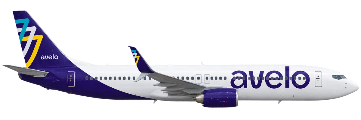 Boeing 737-800 in Avelo Airlines livery, side profile