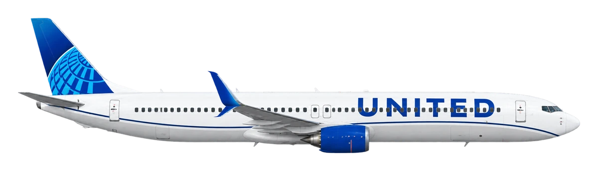 Boeing 737-900 in United Airlines livery, side profile