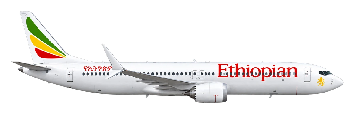 Boeing 737 MAX 8 in Ethiopian Airlines livery, side profile