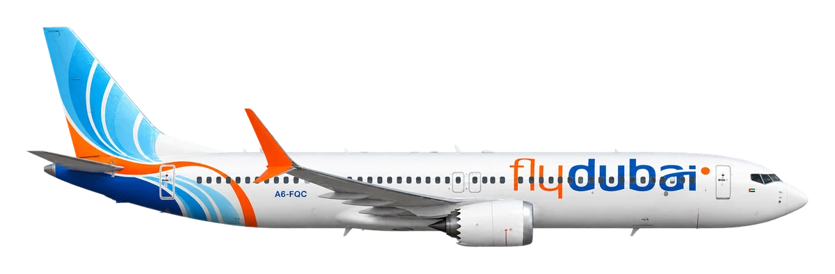 Boeing 737 MAX 8 in flydubai livery, side profile