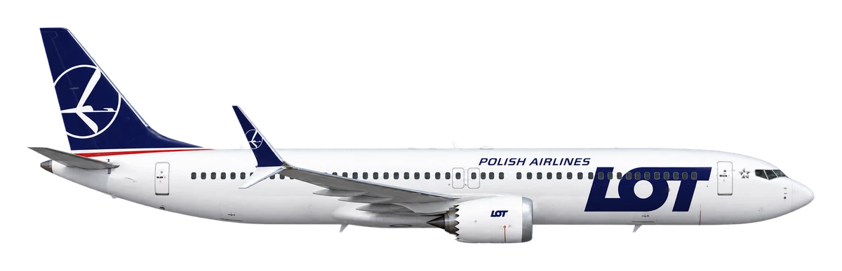 Boeing 737 MAX 8 in LOT Polish Airlines livery, side profile