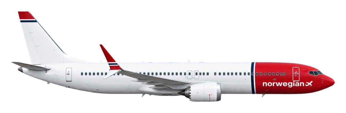 Boeing 737 MAX 8 in Norwegian livery, side profile