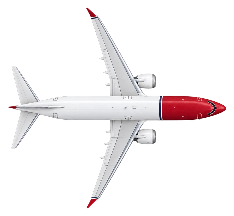 Boeing 737 MAX 8 in Norwegian livery, top view