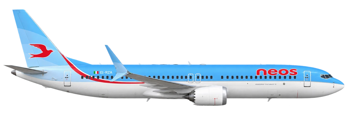 Boeing 737 MAX 8 in Neos livery, side profile