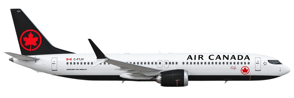 Boeing 737 MAX 8 in Air Canada Rouge livery, side profile