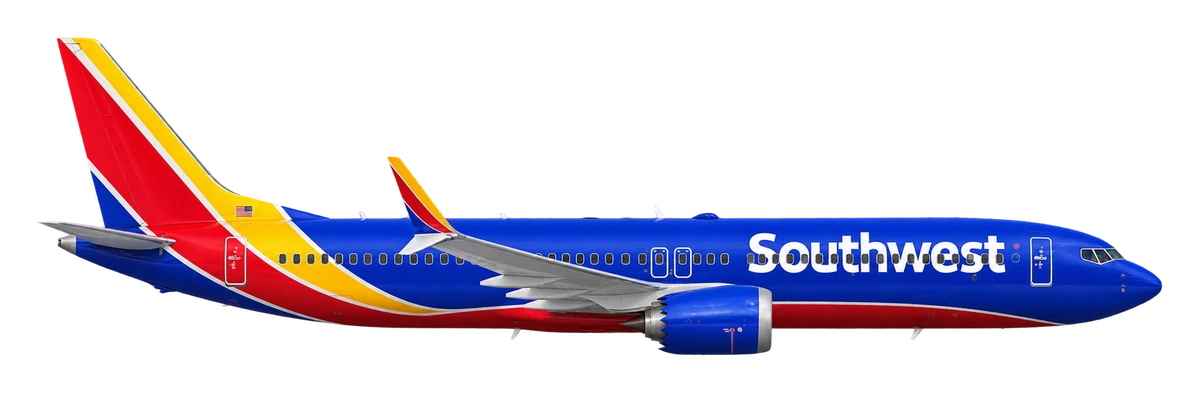 Boeing 737 MAX 8 in Southwest Airlines livery, side profile