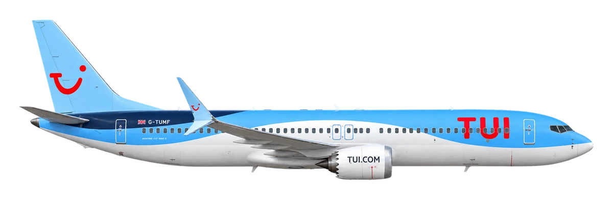 Boeing 737 MAX 8 in TUI Airways livery, side profile